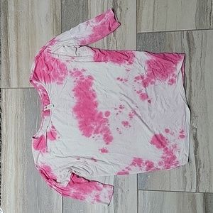 Women's Pink & White Hayden Tie Dye Dolman Style Top Size Small